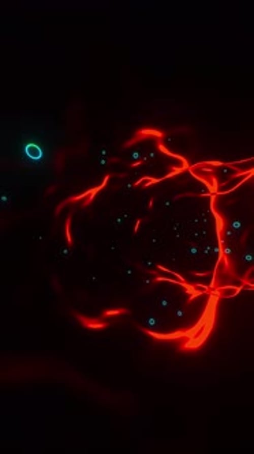 Transparent red circular tunnel with blue bubbles. Looped animation