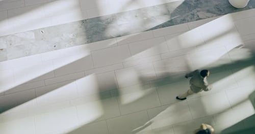 Business people, team walking and top view in office with employee and worker travel