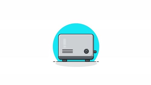 Animated Toaster Icon with Popping Toast in Flat Design
