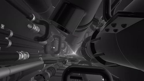 Flying Through Monochrome Industrial Abstract Tunnel