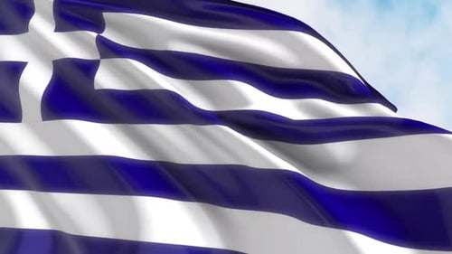 Animated Flag of Greece Waving Against Blue Sky