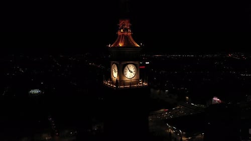 Palace of Culture and Science at night, Warsaw, Poland.