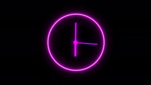 Glowing Neon Clock Face with Ticking Hands