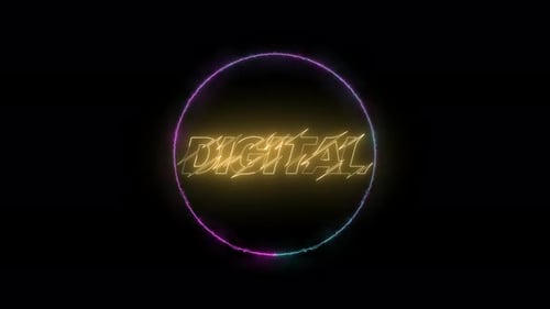 Neon digital text animation ,bright circle frame text background . Vd940