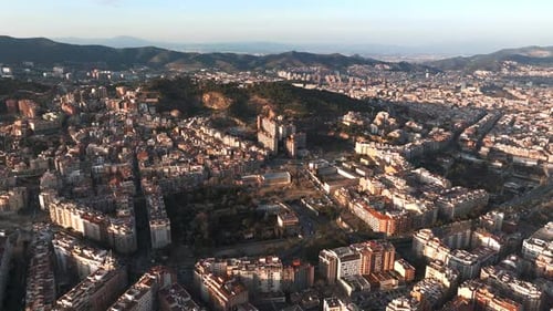 Aerial View of Residence Districts in European City of Barcelona