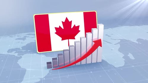 Canada Flag With Increasing Bar Chart Graph And Arrow Red