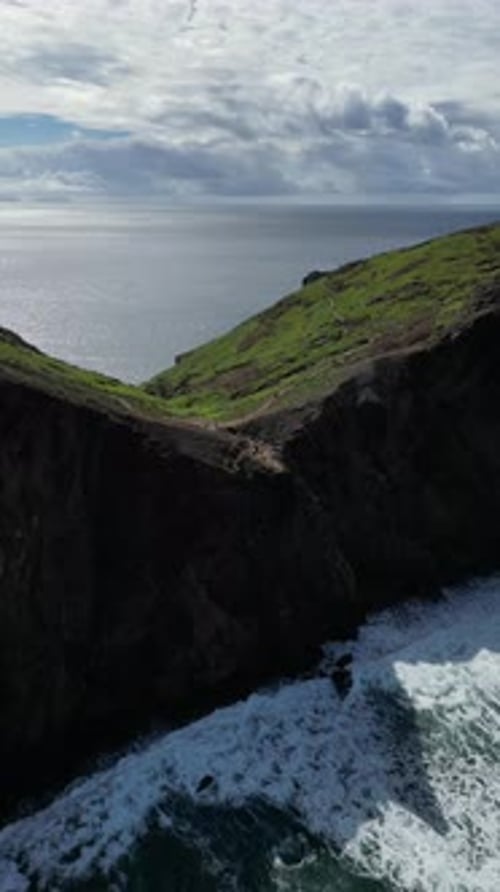 Aerial video of a coastline of cliffs on the island of Madeira, Portugal