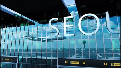 Airlane Landing at Seoul Arrival in the City with Reflection of Airport and Aircraft