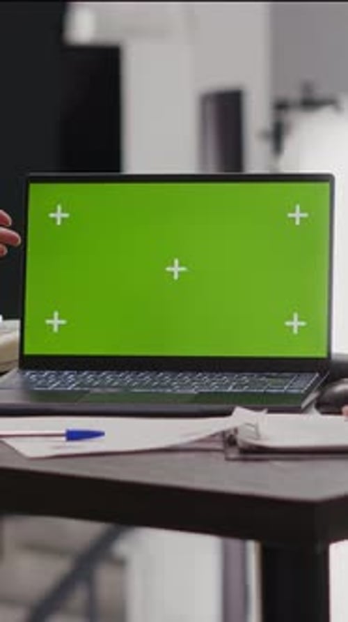 Vertical Video Team of Coworkers Looking at Green Screen Template