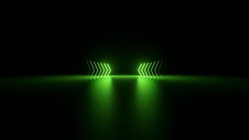 Vibrant neon arrows point the way in this modern corridor