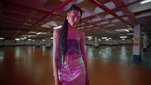Stylish Woman Posing in a Parking Garage
