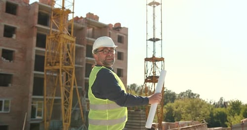 Construction Worker Directing Activity at Build Site
