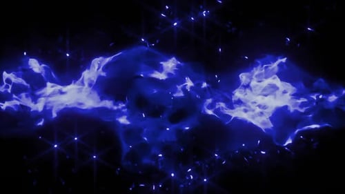 Blau leuchtende Lichter bewegen sich und Funken fallen
