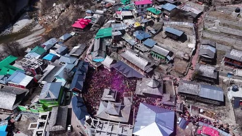 Aerial View of a Colorful Crowd Celebration