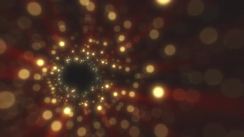 Shimmering golden tunnel of glowing light particles forming a radiant abstract vortex