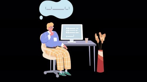 Casual Office Workspace Illustration with Man Coding and Relaxing in a Modern Setting