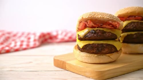 Close Up of Two Delicious Double Cheeseburgers