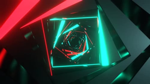 Turquoise And Red Sci Fi Spiral Neon Strobe Corridor Background Vj Loop I 4K
