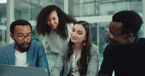 Business meeting, teamwork and people on computer for planning, financial strategy