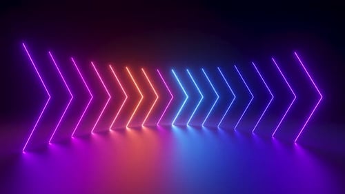 Seamless Loop of Vibrant Neon Arrows Moving Forward