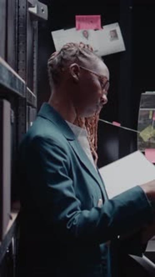 Woman in Blazer Smiles with Clipboard