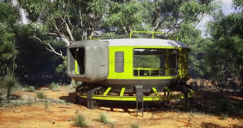Futuristic Structure in Green Hues Surrounded By Lush Vegetation in Daytime