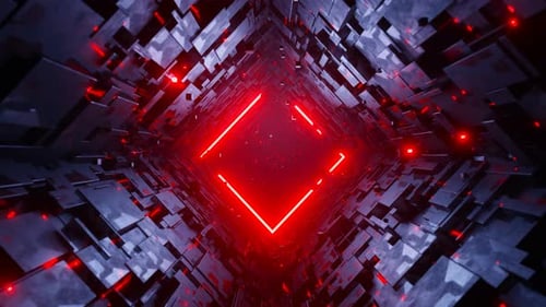 Graphiques animés en boucle sans faille représentant un vol dans le tunnel technologique Rhomb