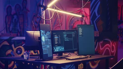 PC Monitors in Empty Warehouse