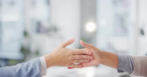 Secret handshake, friends and hands of business people in office for greeting, hello and welcome