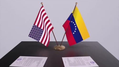 Venezuela and USA at the negotiating table, a diplomatic deal. Business and politics animation