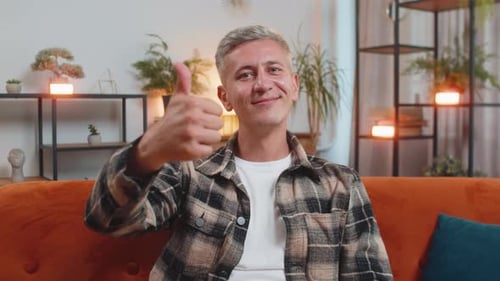 Happy Young Man Showing Thumbs Up Like Sign Positive Something Good News Positive Feedback Win