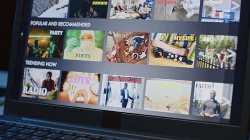 Unrecognizable Person Choosing Film in Laptop