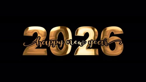 Happy New Year 2026 Golden Text Animation