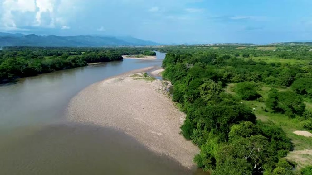 Aerial view river and lush landscape during daytime, Holidays Stock ...