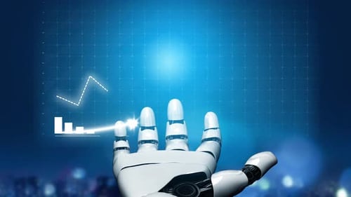 Robot hand showcasing financial data graph growth