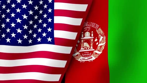 United States And Afghanistan Flags Waving In Wind