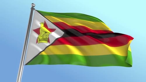 Realistic Waving Flag of Zimbabwe in Blue Sky