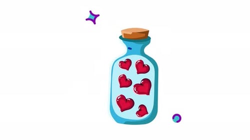 Animated A Jar Full of Love: Charming Illustration of a Glass Bottle Filled with Red Hearts