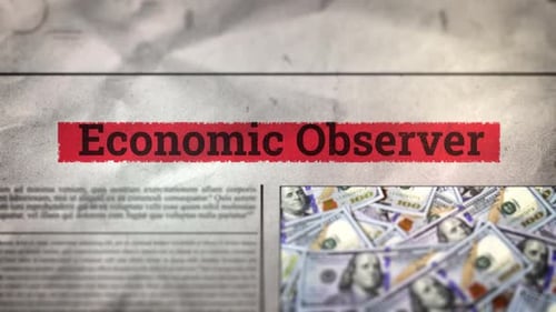 Economic Observer Newspaper Headline Reveal with Grunge Stamp