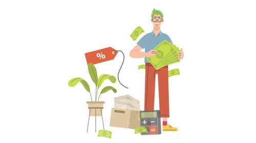 Flat Design Illustration of Person with Money and Financial Elements