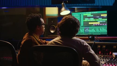 Team of Sound Engineers Working on Recording and Editing Tracks