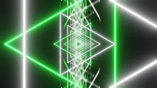 Amazing White And Green Vj Loop Background With Rotated Triangles And Mirrored Floor