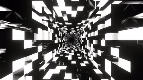 White Rectangular Tiled Neon Texture In A Rotating Tunnel Background Vj Loop In 4K