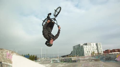 Backflip on BMX bike Extreme sports in Skateboard park.mov