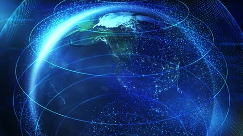 Rotating Earth Globe with Digital Network and Particle Connections
