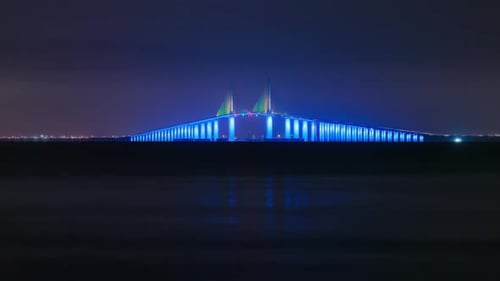 Sunshine Skyway Bridge night time-lapse with long exposure