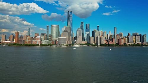Manhattan New York Panorama New York City Skyline with Urban Skyscrapers and Yachts New York City