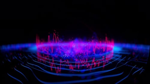 Close Up of Big Data Complex Round Graph Animation Quantum Computing Universe Cyber Space of AI