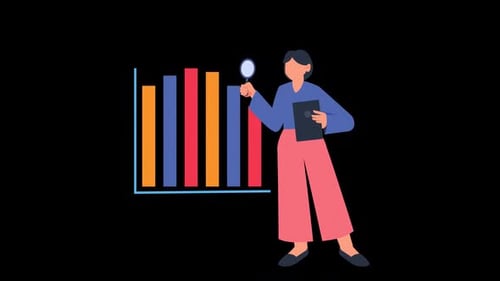 Animated Character Analyzing Dynamic Data Bar Chart