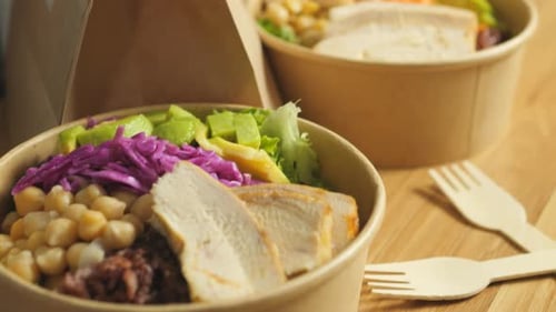 Chicken Salad Bowl with Fresh Vegetables and Beans